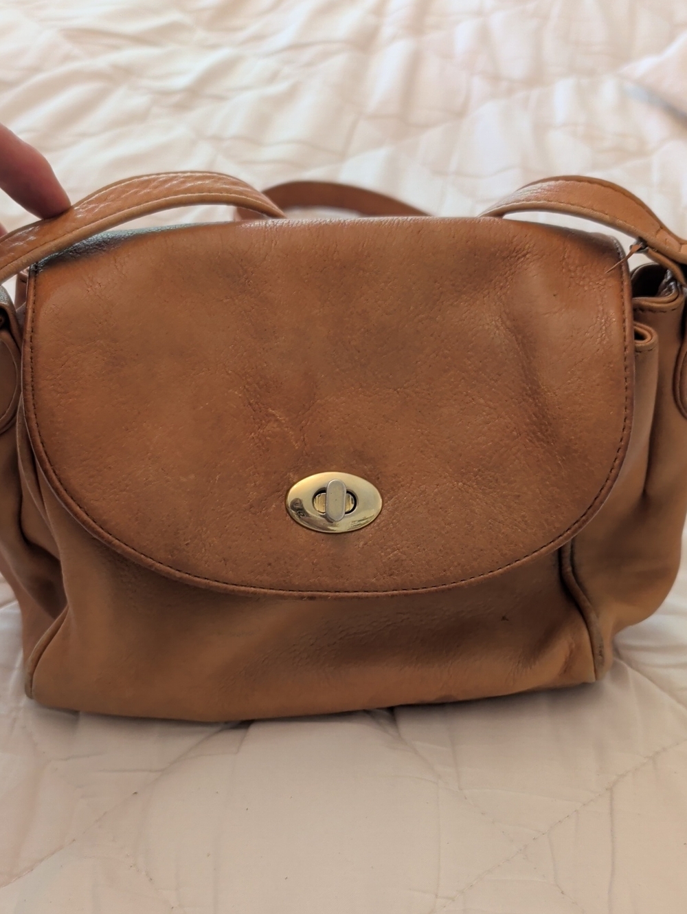Talbots Tan Leather Shoulder Bag with Gold Hardware